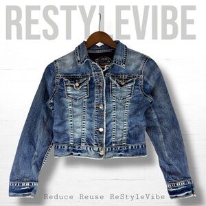 GRACE IN LA Youth Girl’s Size L Jacket Coat Denim Jean Distress Trucker Stretch